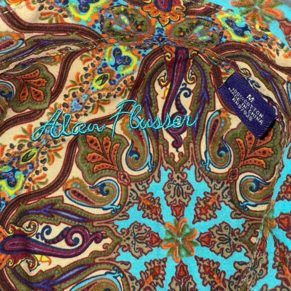 Alan Flusser Mens M Brown Paisley Long Sleeve Button Down Dress Shirt - Picture 5 of 6